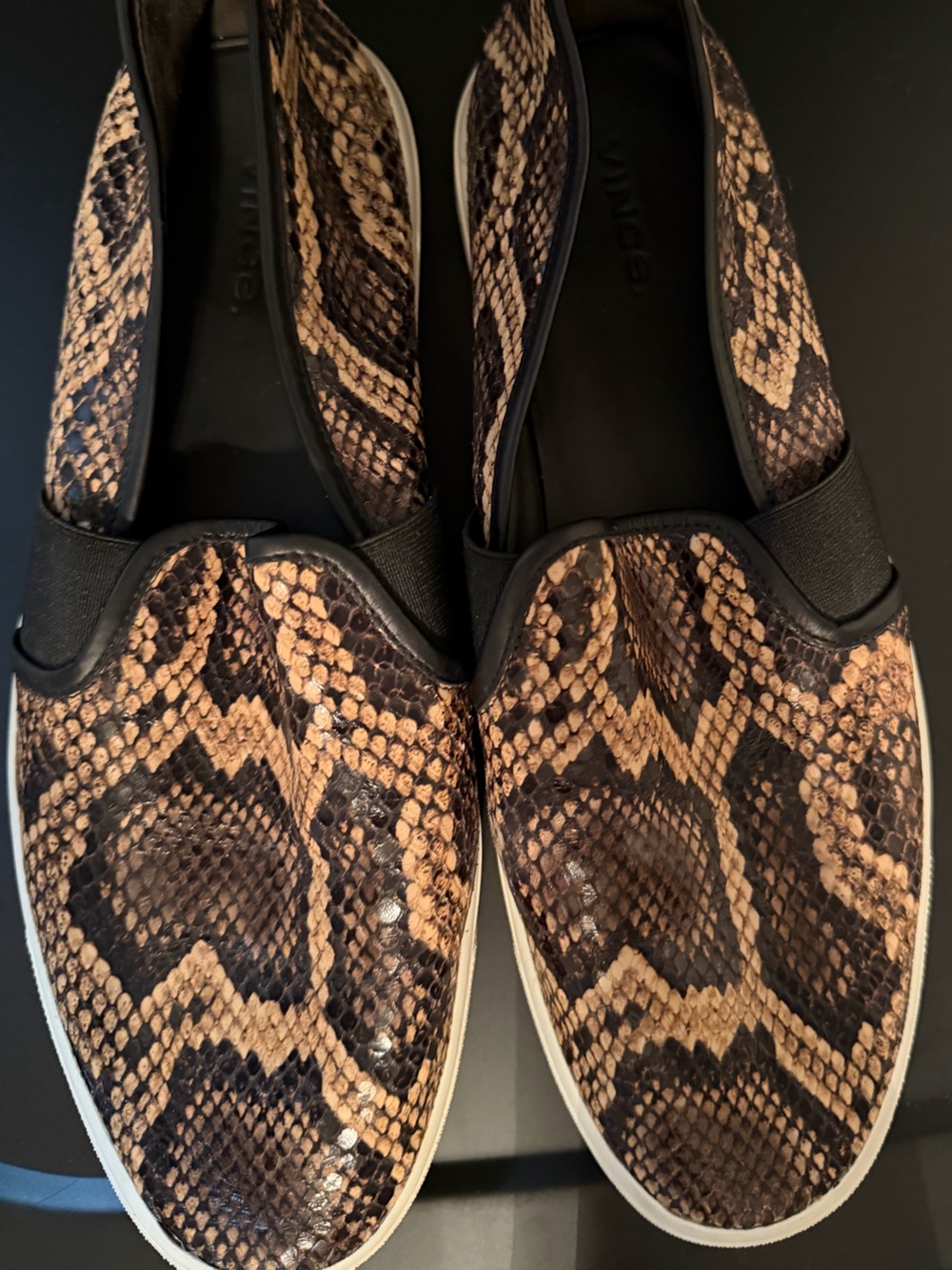 Vince Blair Leather Slip-On Sneakers (Senegal' / 'Brown Snakeskin) 9.5